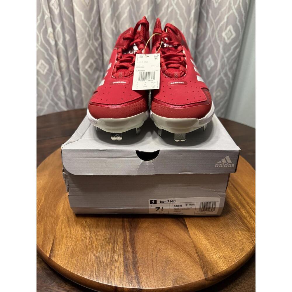 NWT Adidas Icon 7 Metal Spike Baseball Cleats Red/White Men's Size 7.5